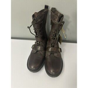 Born Brown Triple Buckle Strap LaceUp Combat Boots Womens Size 8.5 NWT